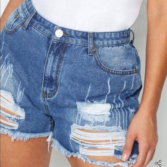 Boohoo Plus Pants - Boohoo Plus Distressed Ripped Hem Denim Shorts